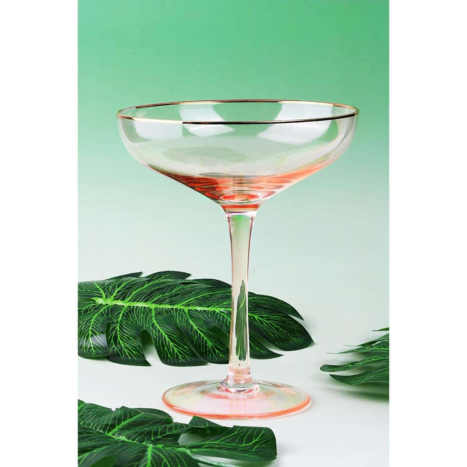 The Wine Savant Colored Blush Pink & Gilded Rim Coupe Glass, Large 9oz Cocktail & Champagne Glasses 2-Set Vibrant Color Short Gold Vintage Tumblers, No Stem Margarita, Glassware Gift Idea (Coupe) - Loft&Timber