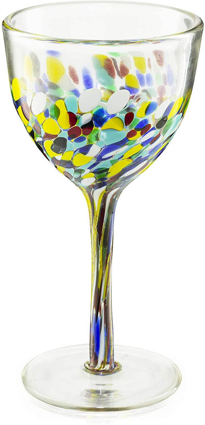 The Wine Savant Recycled Glass Wine Glasses - Mexican Wine Glasses Set of 6, Mexican Luxury Hand Blown Wine and Water Glasses (8 ounces each) Cobalt Cinco De Mayo Glasses - Confetti Wine Glasses - Loft&Timber