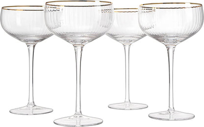 Coupe Cocktail Glasses 7 oz, Set of 4 Classic Manhattan Glasses For Cocktails, Libbey Champagne Coupe, Classic Coupe Glasses with Gold Rim, Crystal with Stems Wine Savant - Loft&Timber