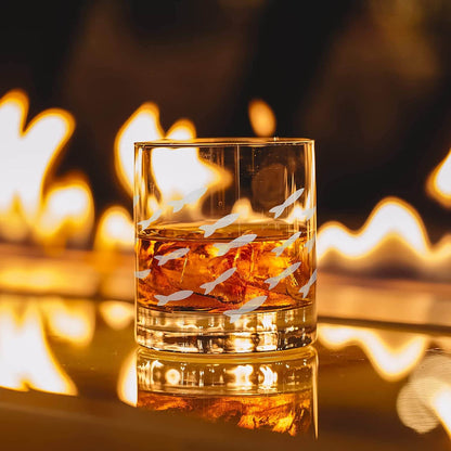 Fish Old Fashion Drinking Glasses, Fish Glasses For White and Red Wine, Water or Whiskey, by The Wine Savant, Each Glass Is Individually Sand Etched - Fish Wine Glasses - Loft&Timber