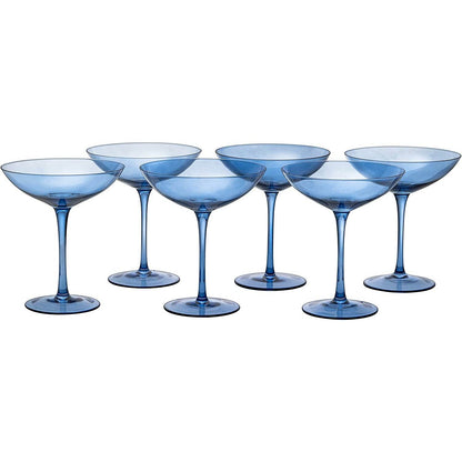 Cobalt Blue Colored Champagne Coupe Glasses 12oz Set of 6 by The Wine Savant - Toasting Glasses, Wedding Party Champagne Cocktail Blue Champagne Colored Glasses Prosecco, Mimosa, Home Bar Glassware - Loft&Timber