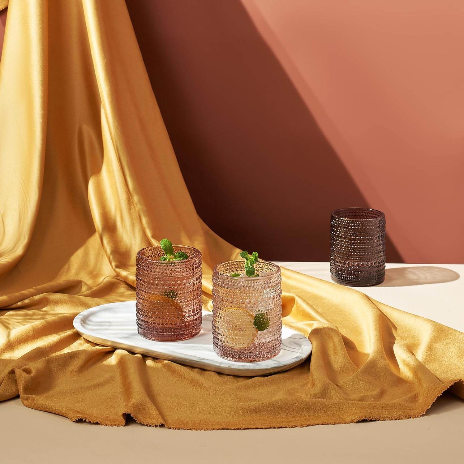 Hobnail Drinking Glasses, Venus Colors Beaded Tumbler Drinking Glasses Set | Set of 6 - Loft&Timber