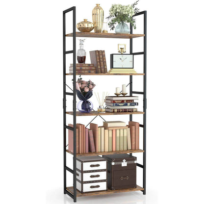 Tall 5 Shelf Bookcase Vintage Bookshelf Organizer - Loft&Timber