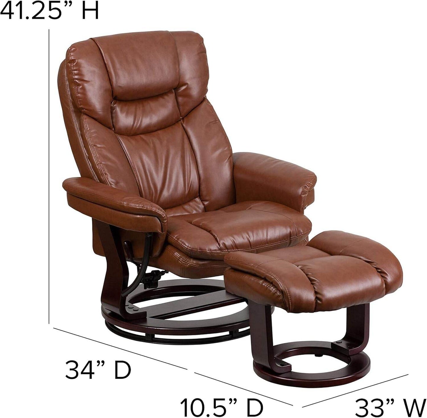 Allie Leathersoft Upholstered Recliner with Footrest, Arms, and Headrest, Padded Swivel Recliner Chair and Ottoman Set, Brown Vintage - Loft&Timber