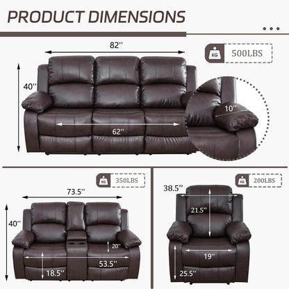 Manual Recliner Sofa Set (3 Pieces, Brown) - Loft&Timber