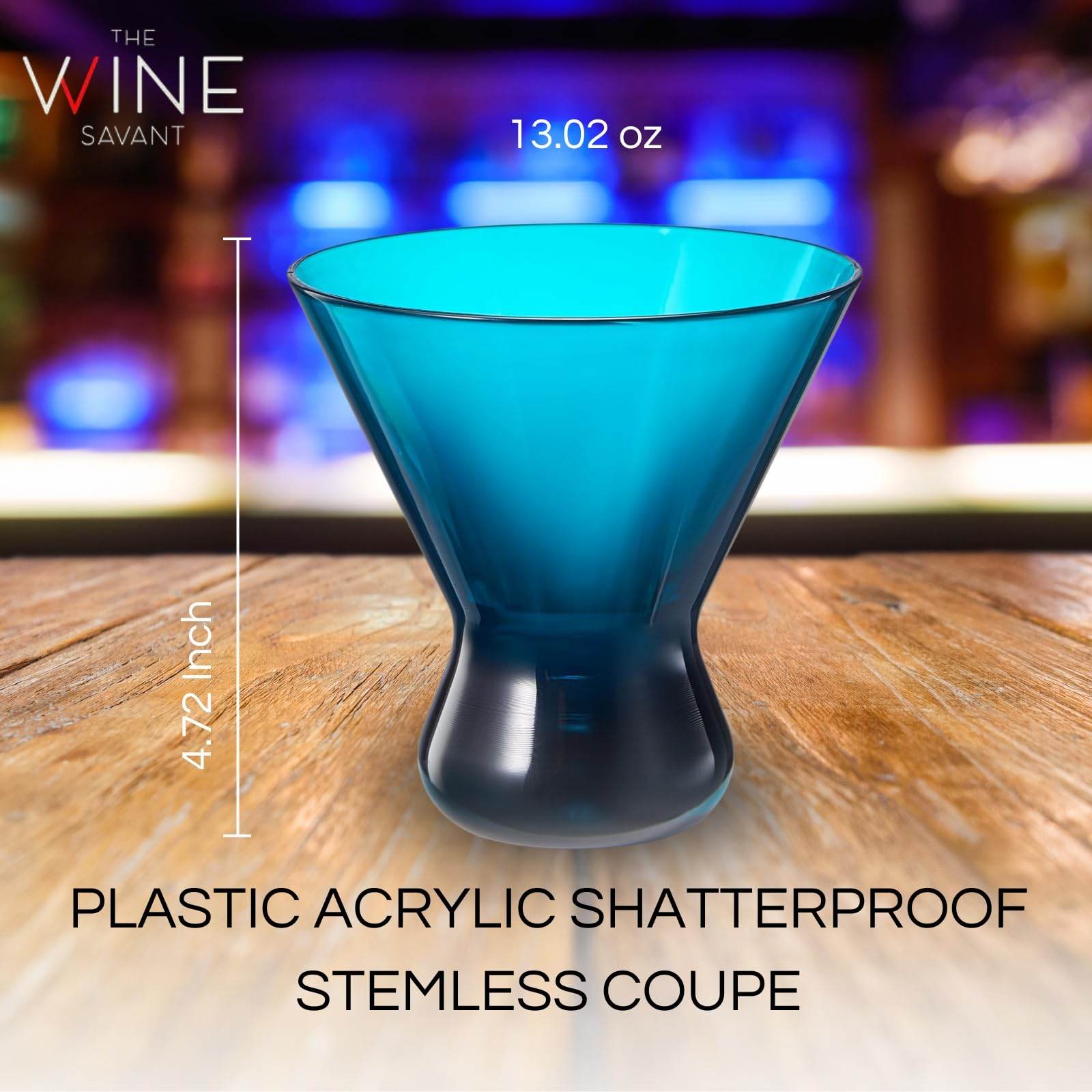 13-Ounce Colorful Pastel Plastic Stemless Martini Glasses (Set of 4), Martini, Margarita, Champagne & Cocktail Reusable Glasses, BPA-Free, Shatter-Proof, Dishwasher-Safe, Poolside Perfect, Outdoors - Loft&Timber