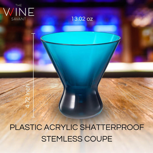 13-Ounce Colorful Pastel Plastic Stemless Martini Glasses (Set of 4), Martini, Margarita, Champagne & Cocktail Reusable Glasses, BPA-Free, Shatter-Proof, Dishwasher-Safe, Poolside Perfect, Outdoors - Loft&Timber