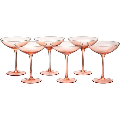 The Wine Savant Colored Vintage Glass Coupes 12oz Colorful Cocktail, Martini & Champagne Glasses, Prosecco, Mimosa Glasses Set, Cocktail Glass Set, Bar Glassware Luster Glasses (6, Orange) - Loft&Timber