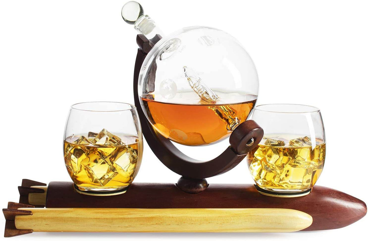 Rocket Whiskey Decanter Set, Solar System With Planets Globe Decanter - Loft&Timber