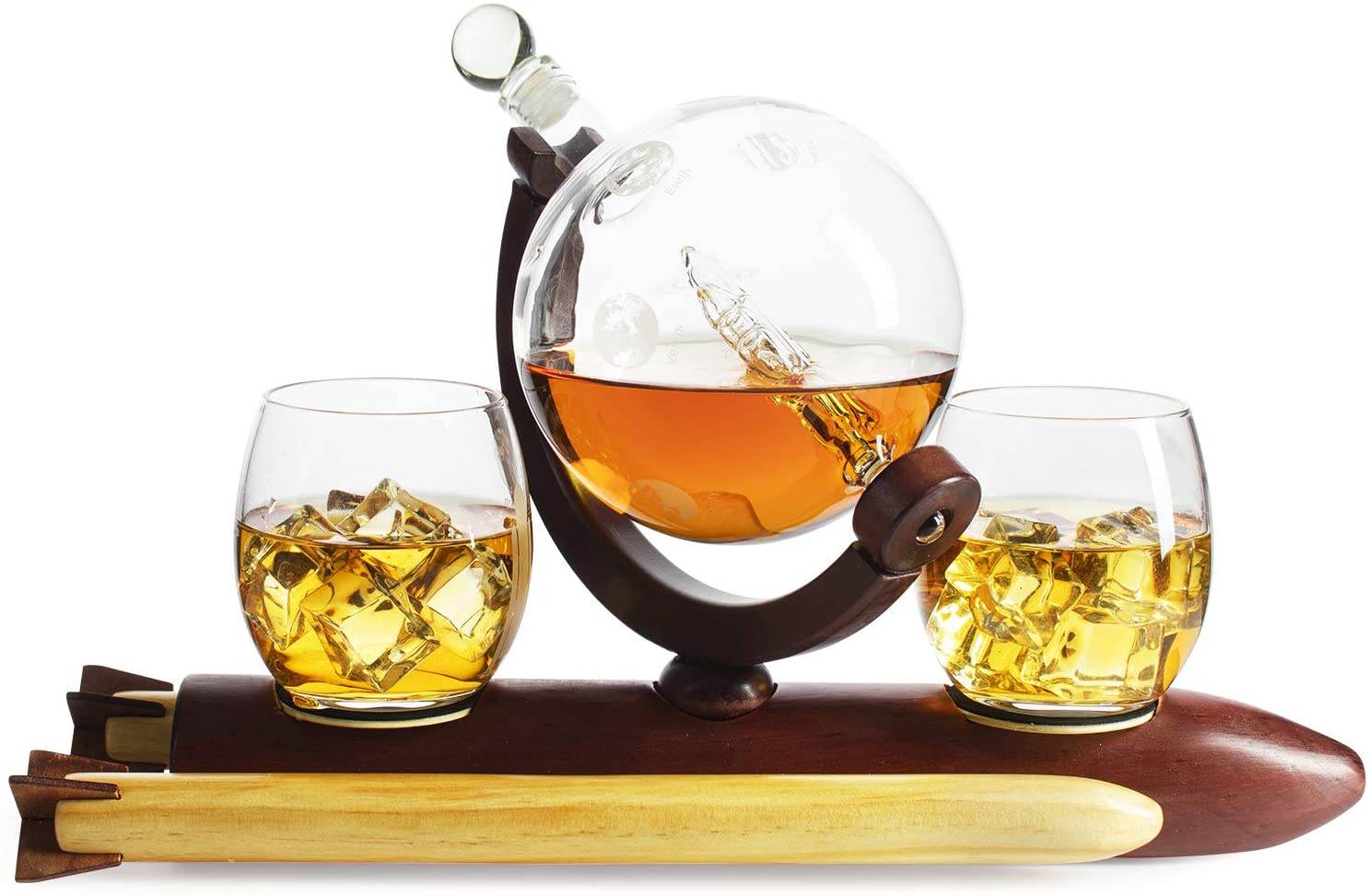 Rocket Whiskey Decanter Set, Solar System With Planets Globe Decanter - Loft&Timber