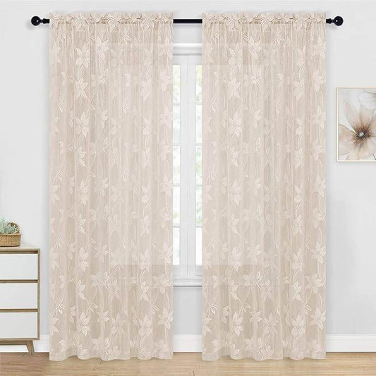 Custom Curtains: Lace Sheer Curtains, Set of 2 Panels - Loft&Timber
