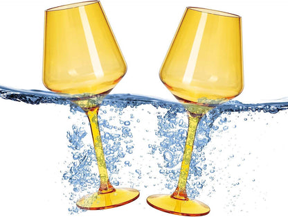Floating Wine Glasses for Pool - Set of 2-15 OZ Shatterproof Poolside Wine Glasses, Tritan Plastic Reusable Stemware, Beach Outdoor Cocktail, Wine, Champagne, Water Glassware Spring Summer (Yellow) - Loft&Timber