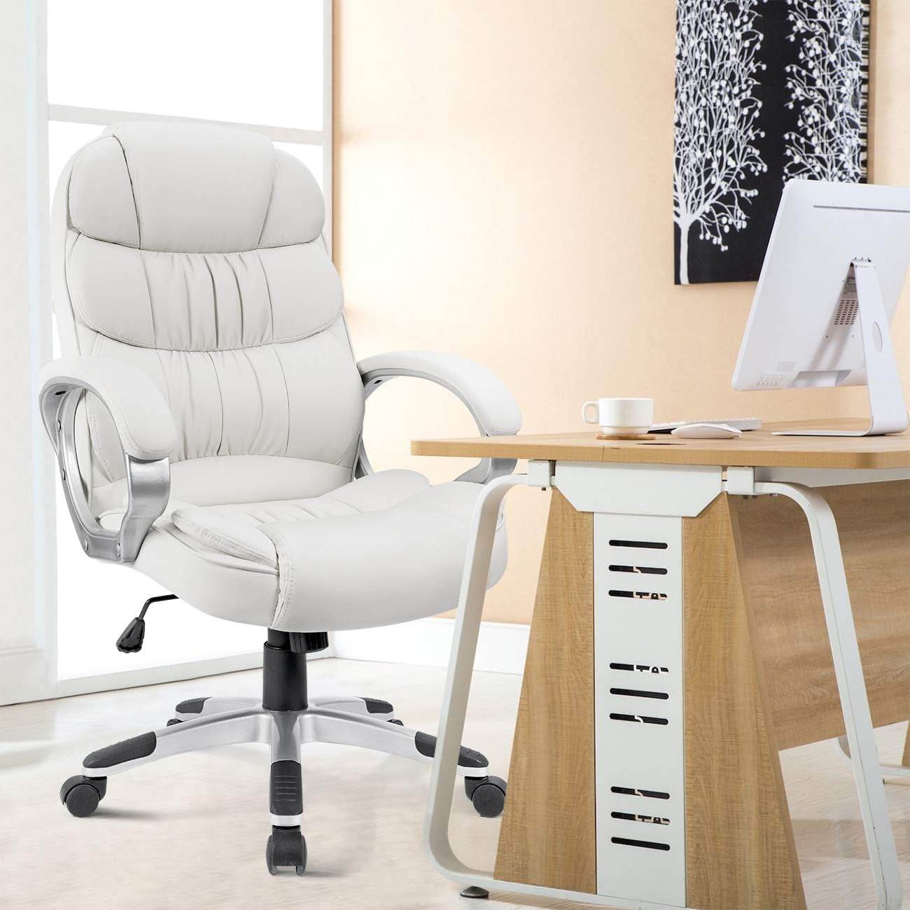 Office Chair High Back Computer Desk Chair, PU Leather (White) - Loft&Timber