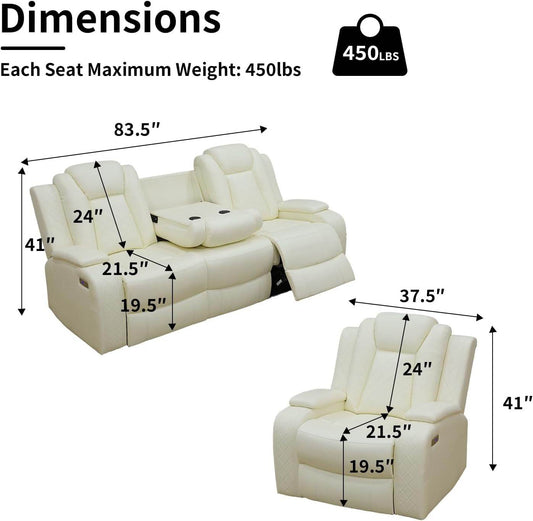 Power White Leather Reclining Sofa Set - Loft&Timber