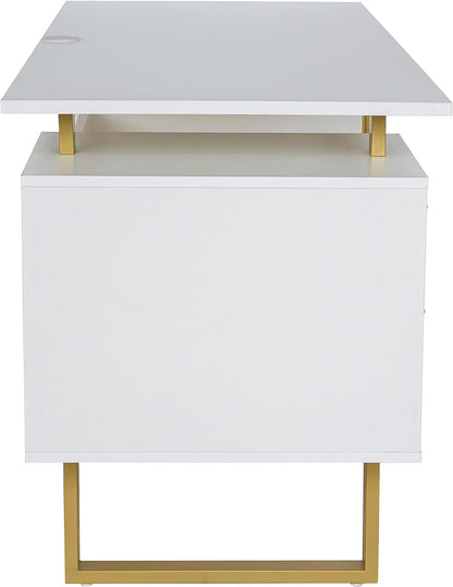 51" White Gold Desk with Storage Cabinet - Loft&Timber