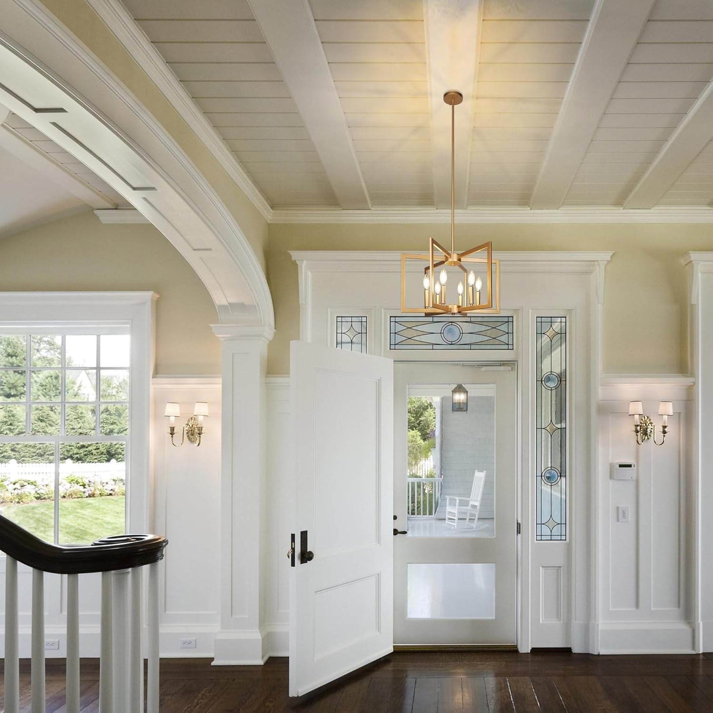 6-Light Gold Pendant Light, Modern Farmhouse Dining Room Light Fixtures over Table, Industrial Metal Geometric Kitchen Chandelier for Entryway Hallway Foyer Bedroom - Loft&Timber