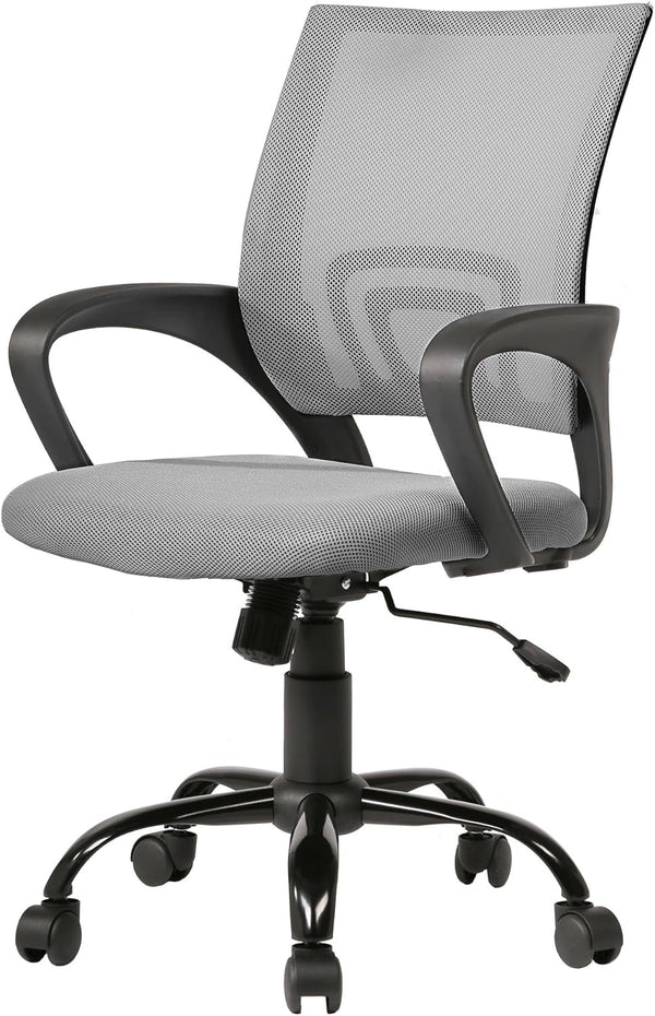 Office Chair Computer Chair Ergonomic Cheap Desk Chair Adjustable Comfortable Mid Back Task Rolling Swivel Chair with Lumbar Support for Home Office Desk (Grey)-0