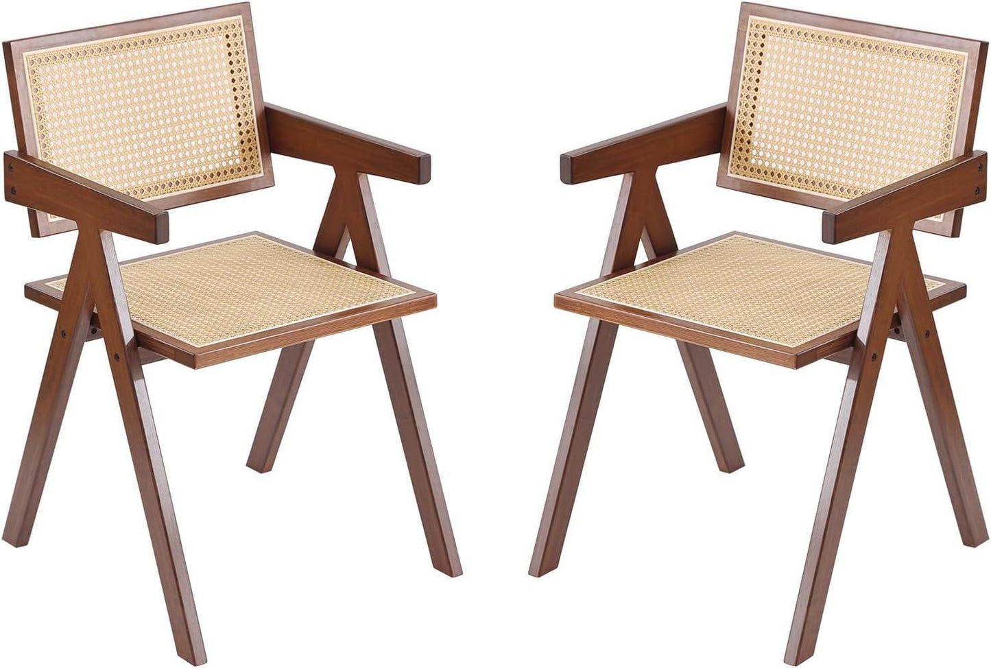 Rattan Dining Chairs Set of 2, Mid Century Modern in Walnut - Loft&Timber
