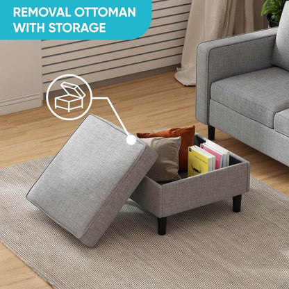 6 Seaters Sectional Upholstered Sofa, Linen Fabric Sofa Couch with Side Pockets, Free Combination Sofa Set with Movable Storage Ottoman, for Living Room-Sofa&Loveseat&Chair&Ottoman,Light Grey - Loft&Timber