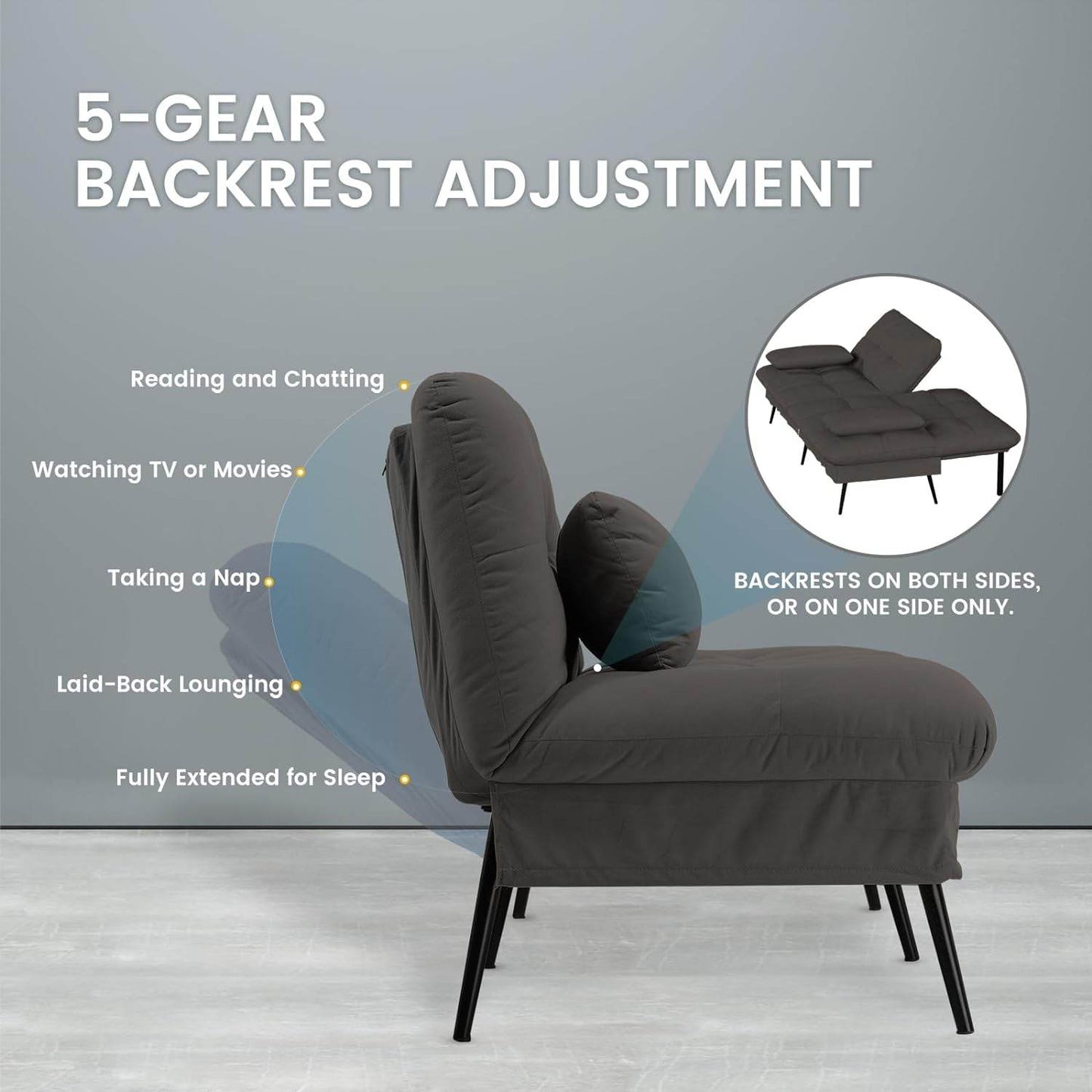 Convertible Futon Sofa Bed 68″ in (Black) - Loft&Timber