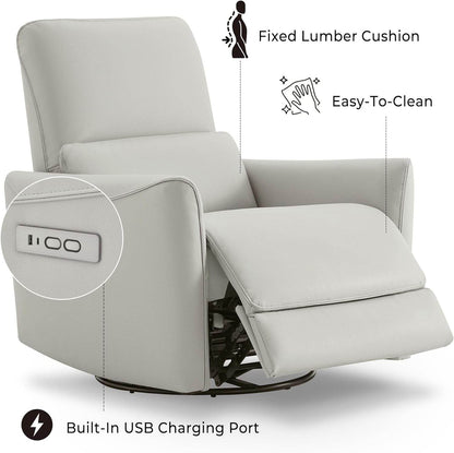 Power Recliner Chair Swivel Glider, FSC Certified Upholstered Faux Leather, Cream - Loft&Timber