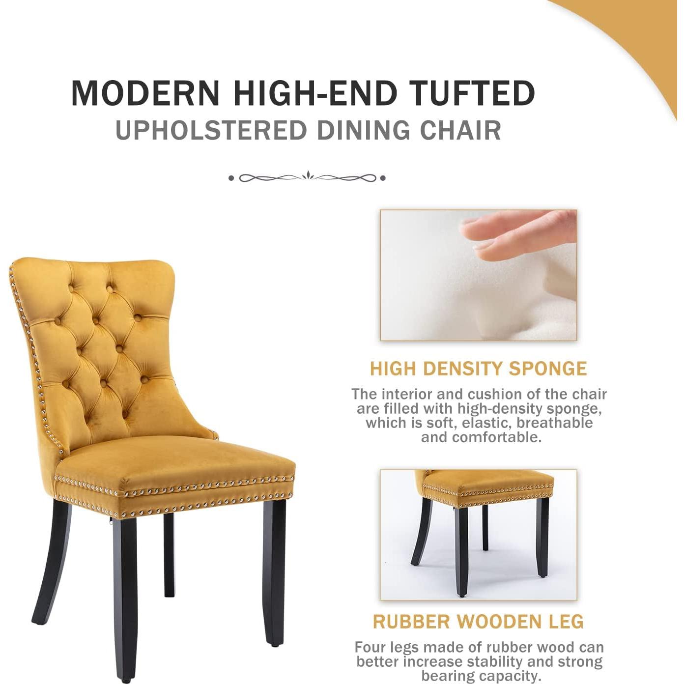 Gold Velvet Tufted Dining Chair With Ring Pull Trim-2