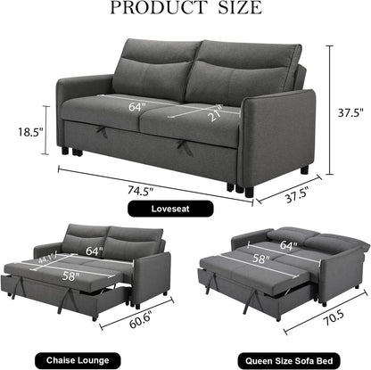 75 Inch Queen Size Convertible Sleeper Sofa Bed - Loft&Timber