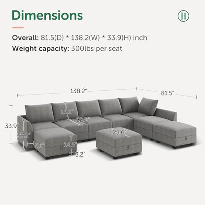 Oversized Modular Sectional Sofa with Storage Seats in Gray - Loft&Timber