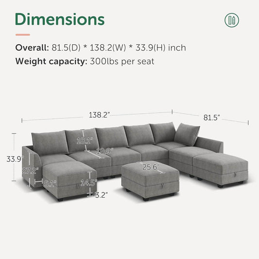 Oversized Modular Sectional Sofa with Storage Seats in Gray - Loft&Timber