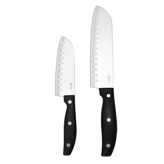 Oster Granger 2 Piece Stainless Steel Santoku Knife Set with Black Handles - Loft&Timber