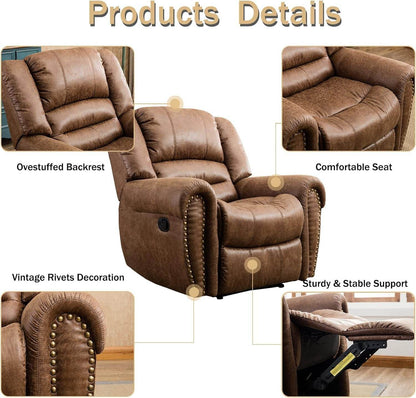 Leather Recliner Chair Set of 2, Classic and Traditional Manual Recliner Chair with Comfortable Arms and Back,Manual Single Recliner Sofa for Living Room, Nut Brown - Loft&Timber