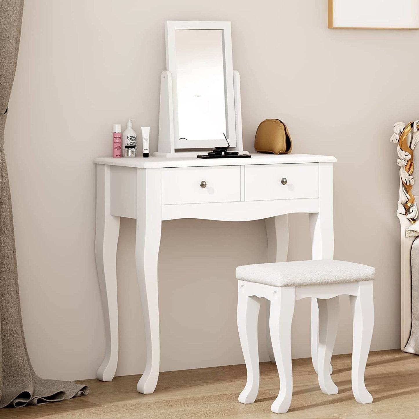 Makeup Vanity Table Set with 360° Rotation Mirror - Loft&Timber