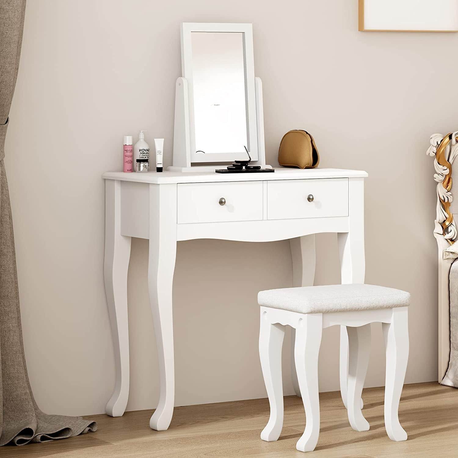 Makeup Vanity Table Set with 360° Rotation Mirror - Loft&Timber