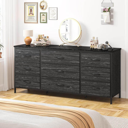 Dresser TV Stand with 9 Drawers for 60'' TV Stand in Charcoal Black - Loft&Timber