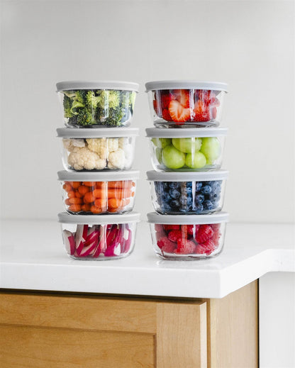 Glass Food Storage Containers - 16 Piece 7oz Set (8 Containers + 8 Lids), Grey - Loft&Timber