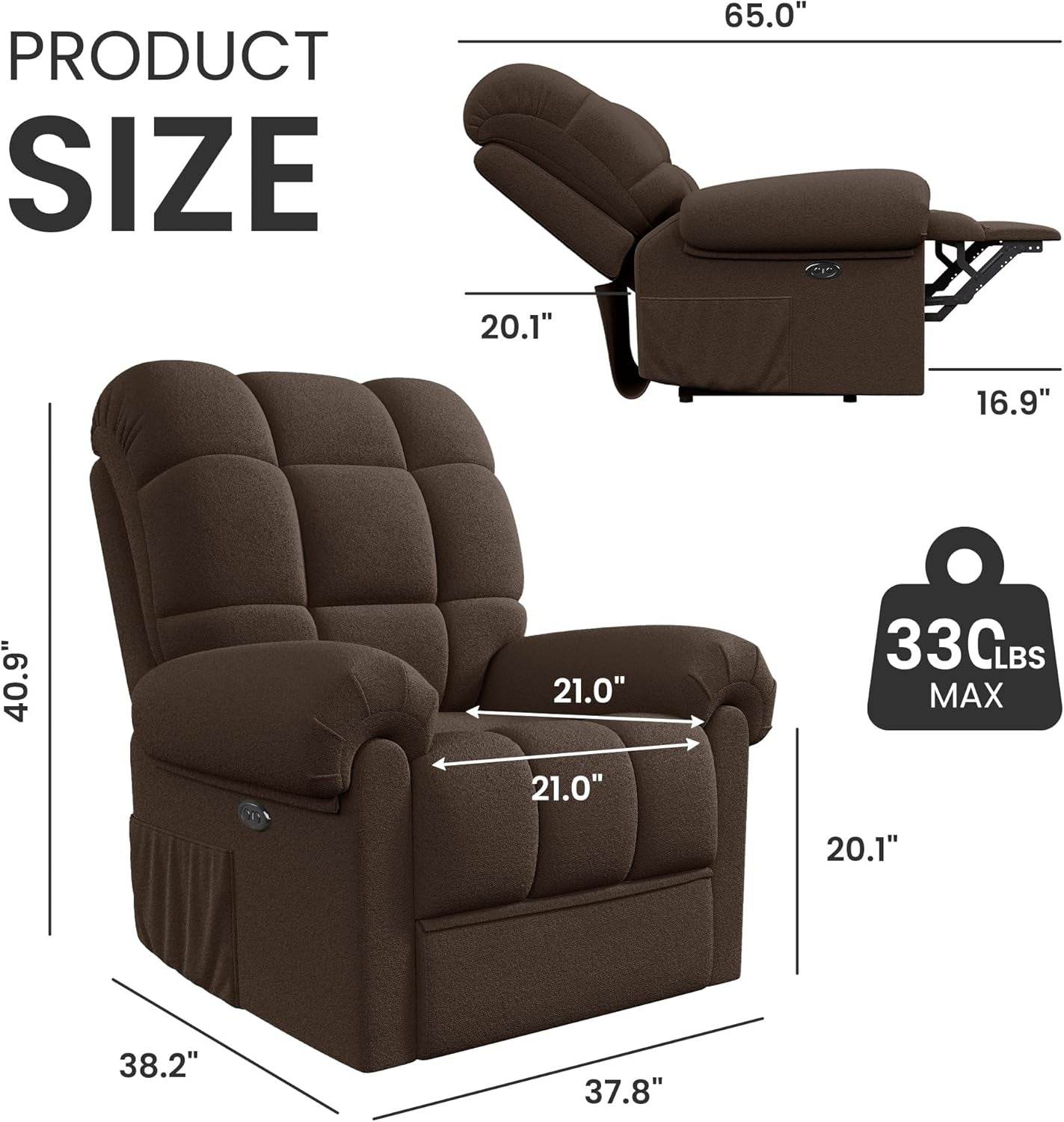 New Power Recliner Chair in Coffee - Loft&Timber