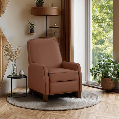 Pushback Chair, Mid-Century Modern Faux Leather Recliner, Brown - Loft&Timber
