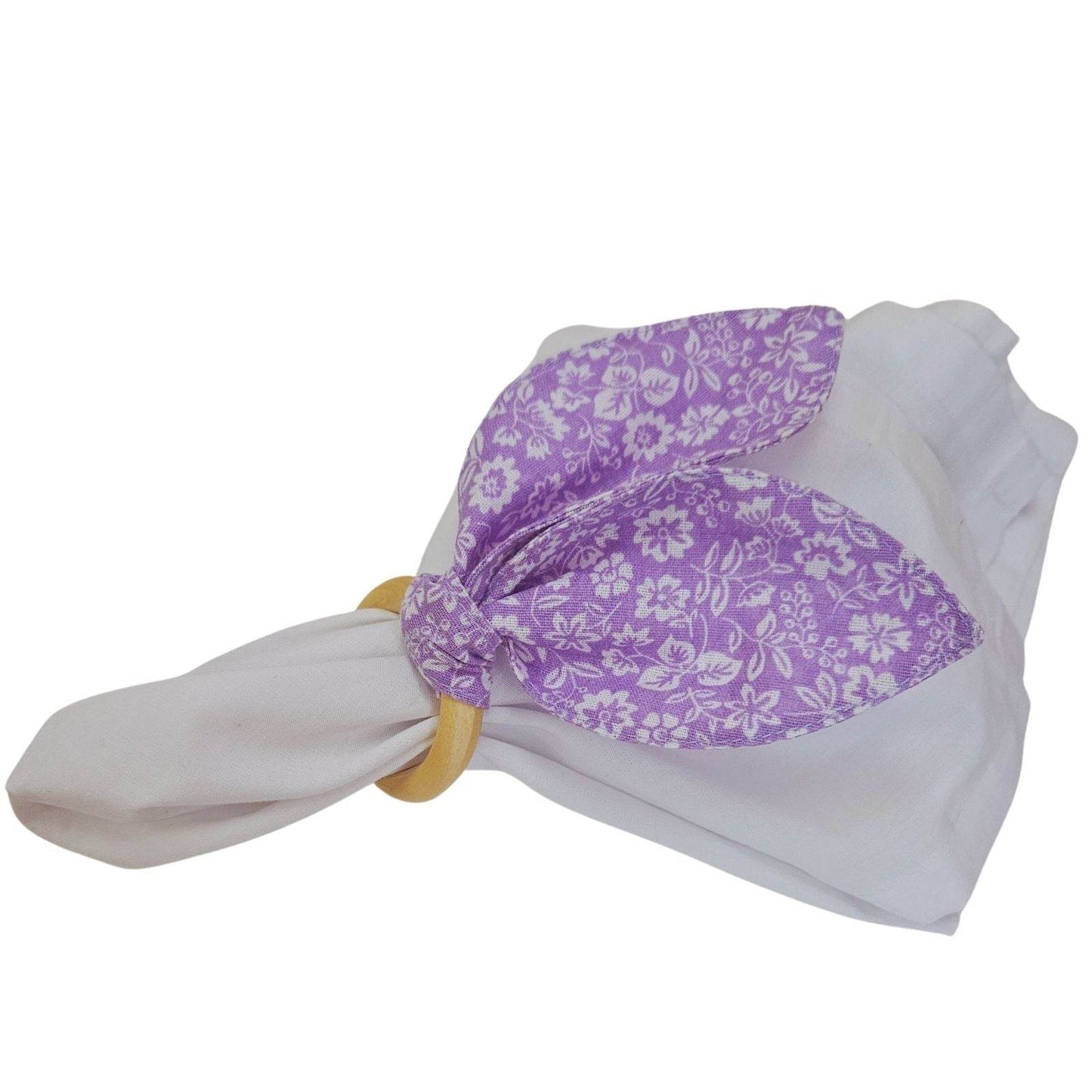 Maison Charlo | Easter Set of 4 Floral Lilac White Bunny Ears Napkin Rings | Dining Table Decor - Loft&Timber