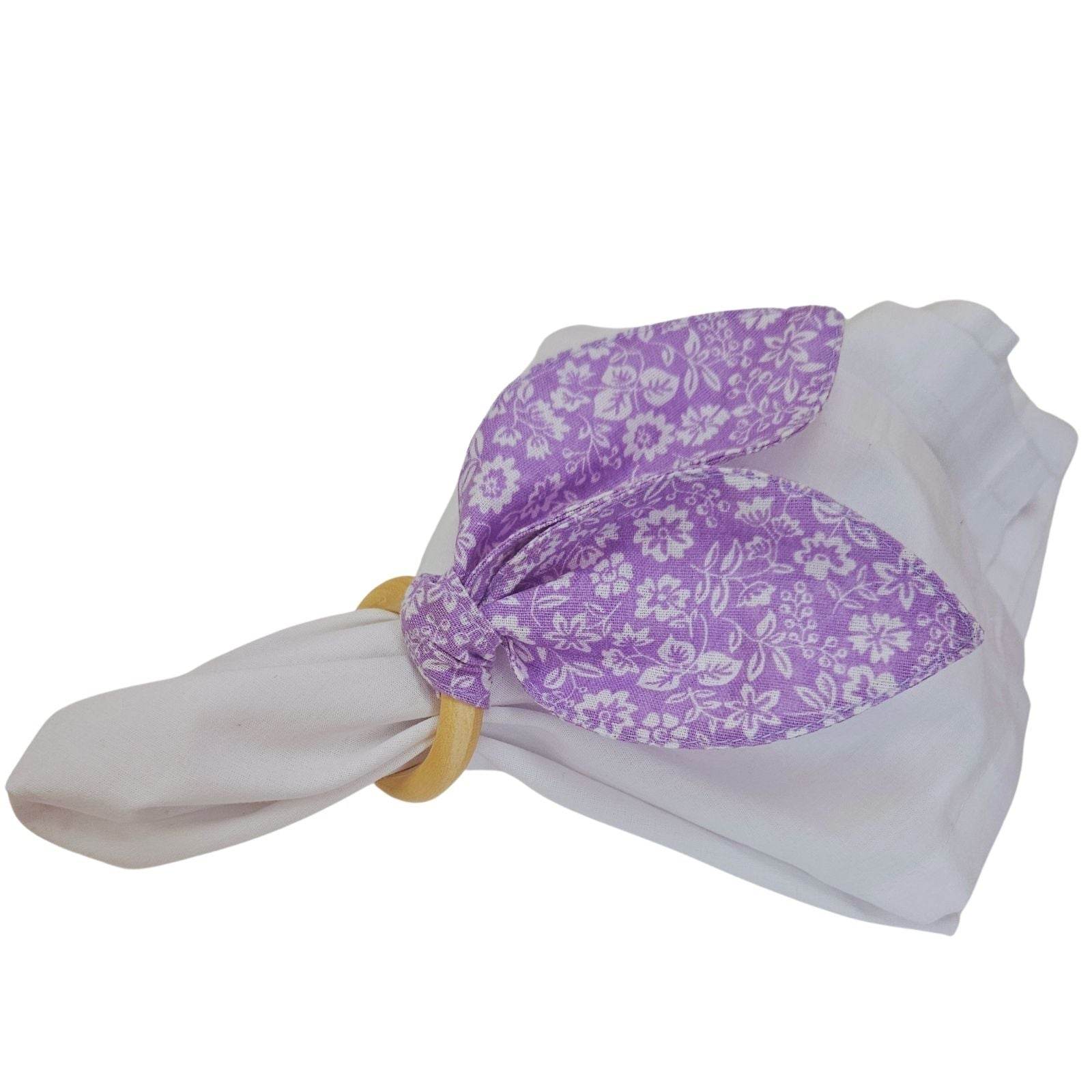 Maison Charlo | Easter Set of 4 Floral Lilac White Bunny Ears Napkin Rings | Dining Table Decor - Loft&Timber
