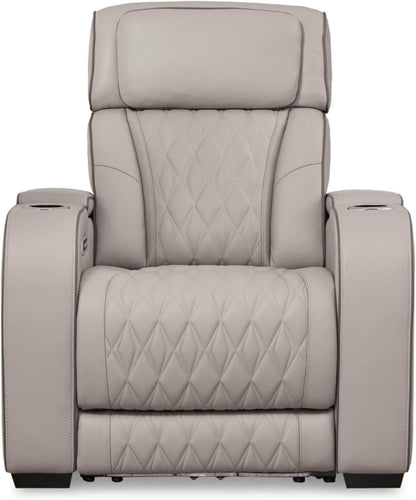 Boyington Contemporary Leather Match Power Recliner, Light Gray - Loft&Timber