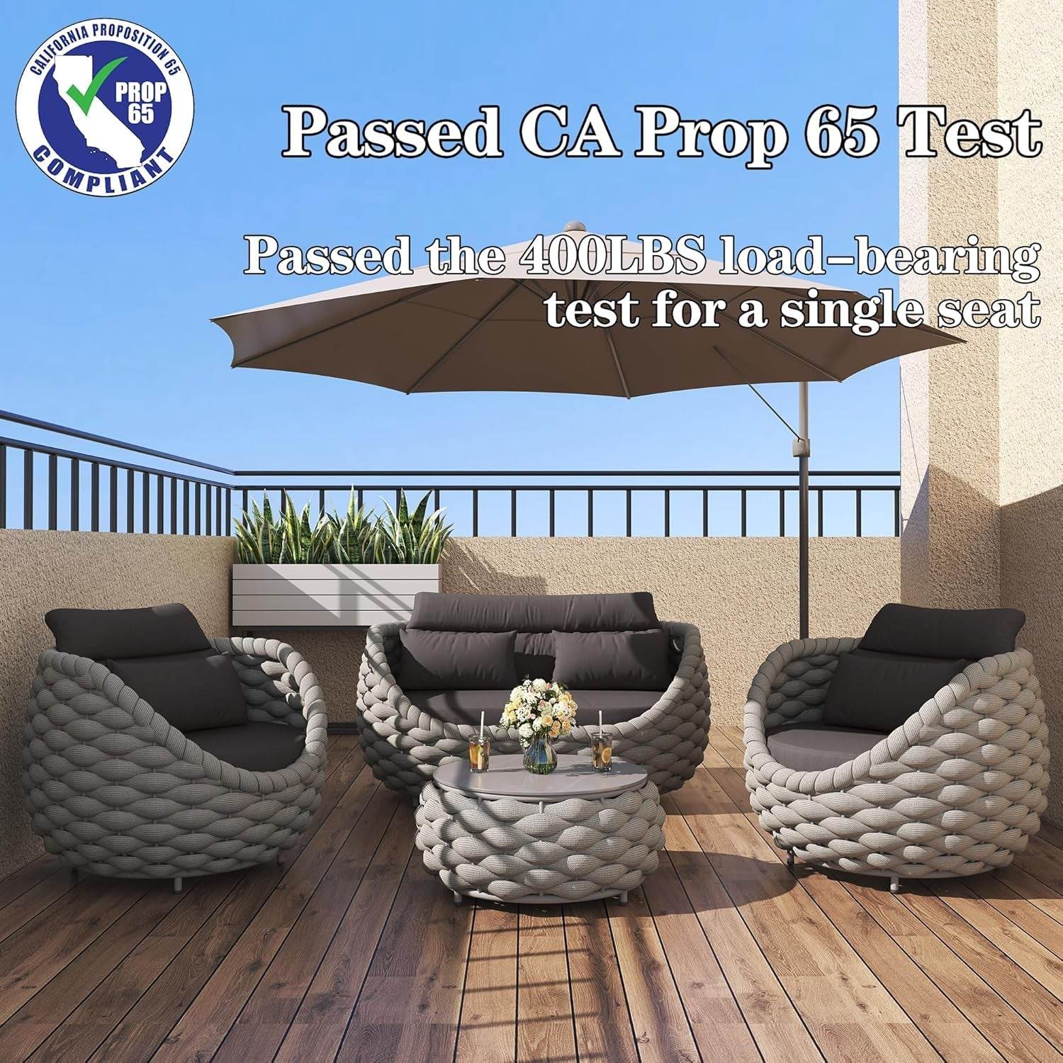Aluminum Outdoor Patio Furniture Set with Coffee Table, 6 Piece Patio Conversation Sets with Washable Cushions Covers, Patio Sectional Furniture Set for Porch, Balcony, Deck, Yard - Loft&Timber