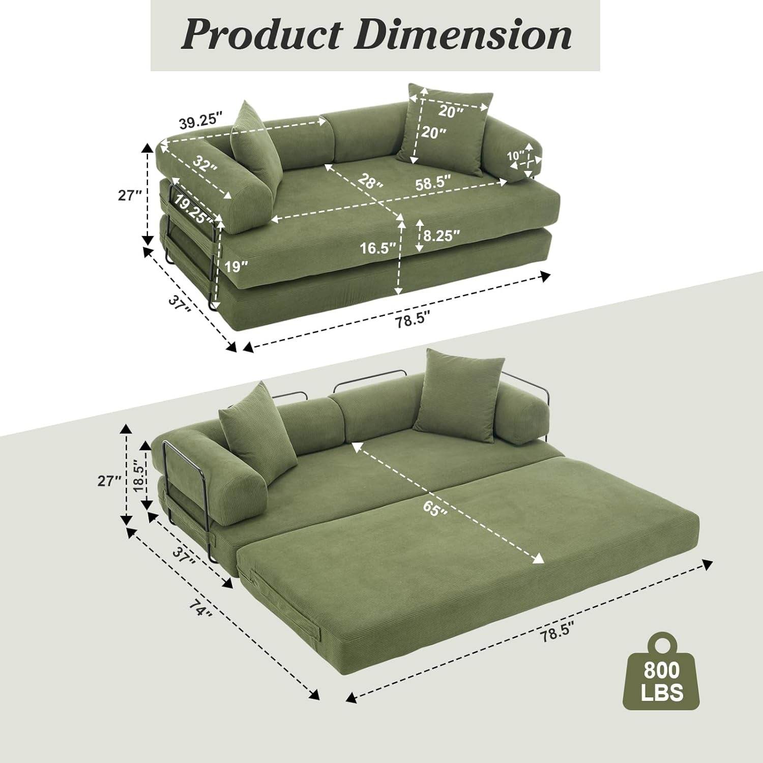 78.5 Inch Convertible Folding Sofa Bed with Versatility - Loft&Timber