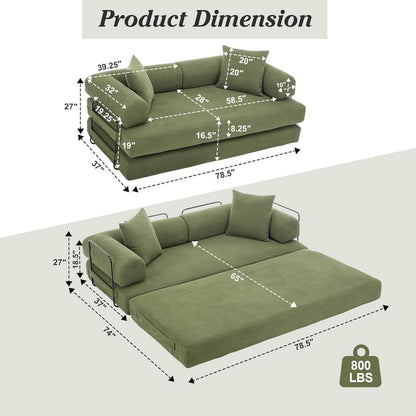 78.5 Inch Convertible Folding Sofa Bed with Versatility - Loft&Timber