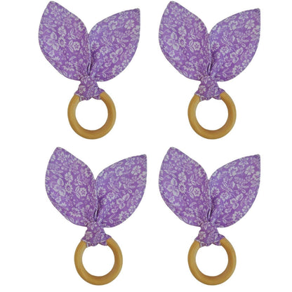 Maison Charlo | Easter Set of 4 Floral Lilac White Bunny Ears Napkin Rings | Dining Table Decor - Loft&Timber