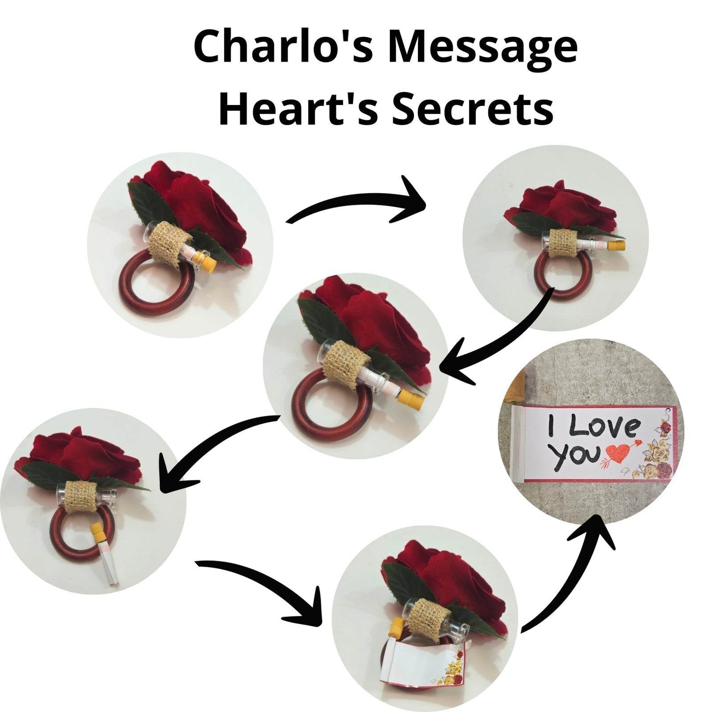 Charlo's Heart's Secrets Napkin Rings Red Colombiana Romantic Flower Rosebud - Loft&Timber