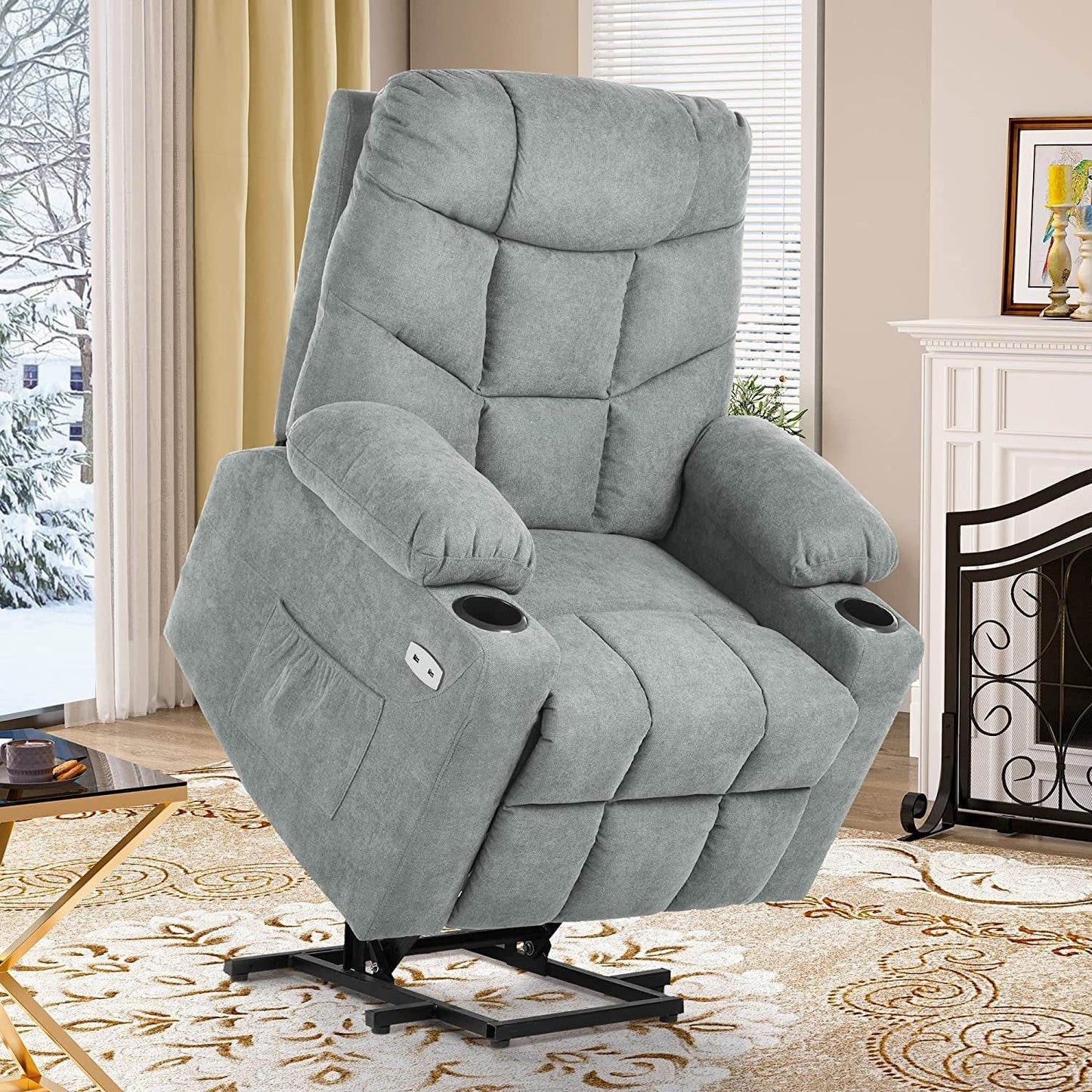 Electric Power Lift Recliner Chair with Massage and Heat (Grey) - Loft&Timber