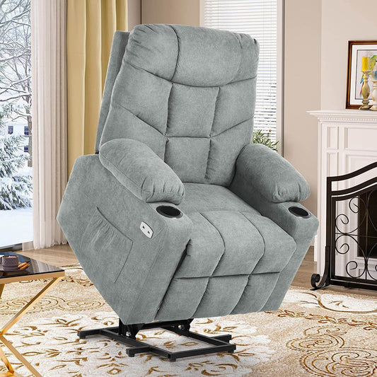 Electric Power Lift Recliner Chair with Massage and Heat (Grey) - Loft&Timber