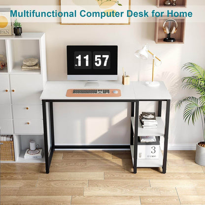 Computer Desk 40 Inches with 2-Tier Shelves in White - Loft&Timber