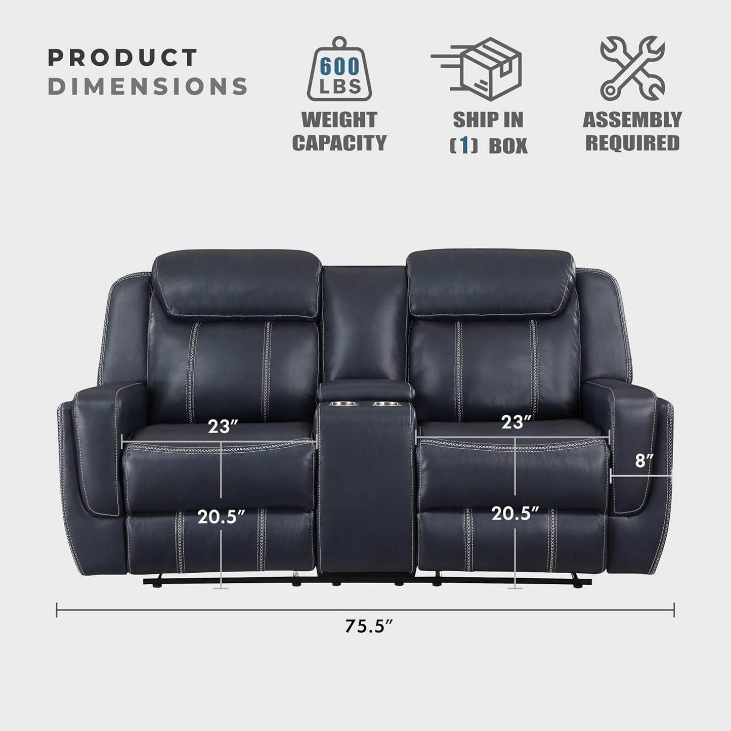 Recliner Living Room Set,Double Recliner Sofa and Loveseat, 2-Piece Set, Blue - Loft&Timber