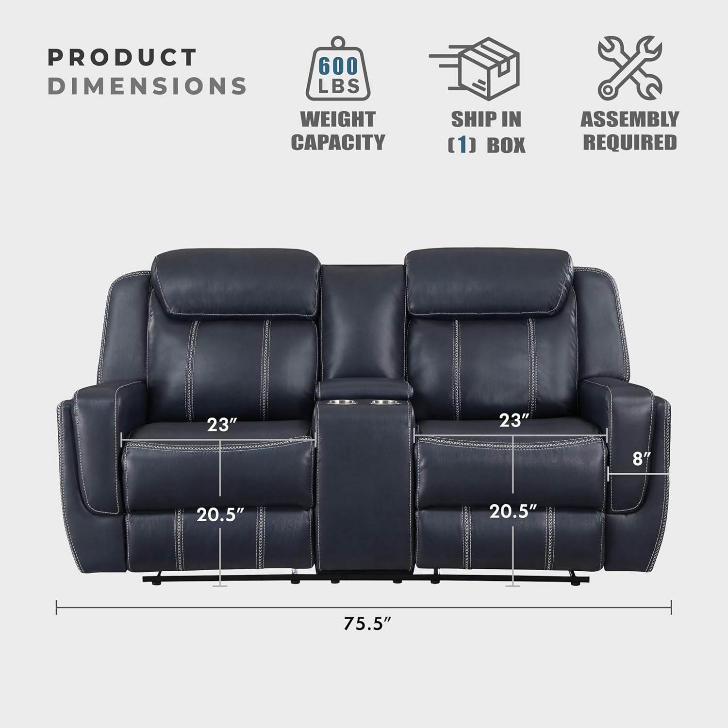 Recliner Living Room Set,Double Recliner Sofa and Loveseat, 2-Piece Set, Blue - Loft&Timber